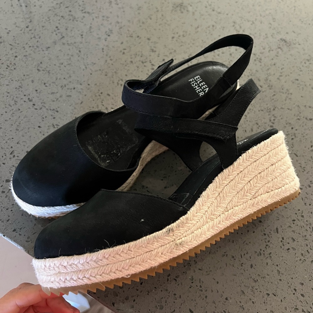 Eileen Fisher Black Wedge Sandals